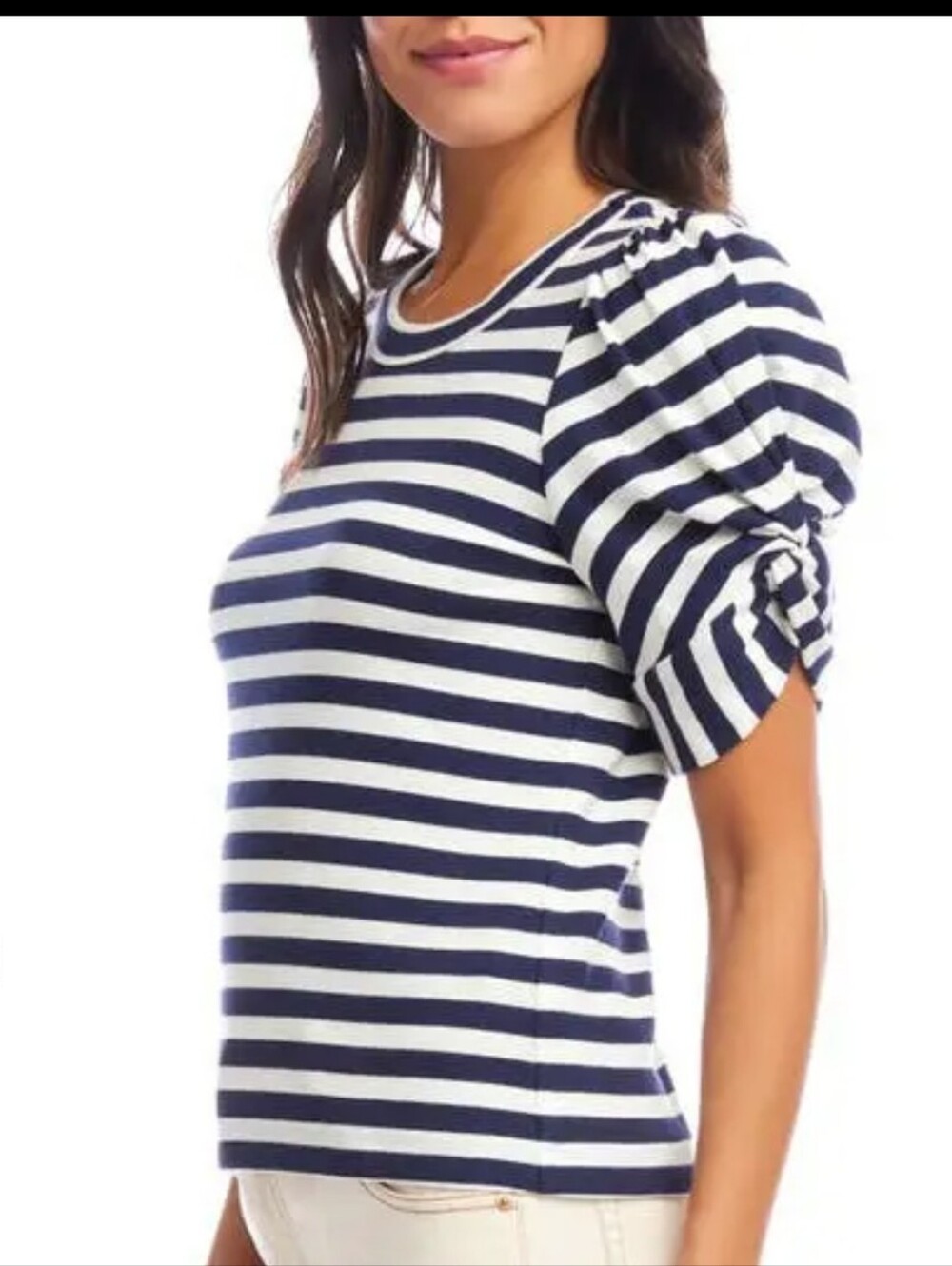 Karen Kane By The Sea Twist Sleeve Top Navy Blue And White Size Large